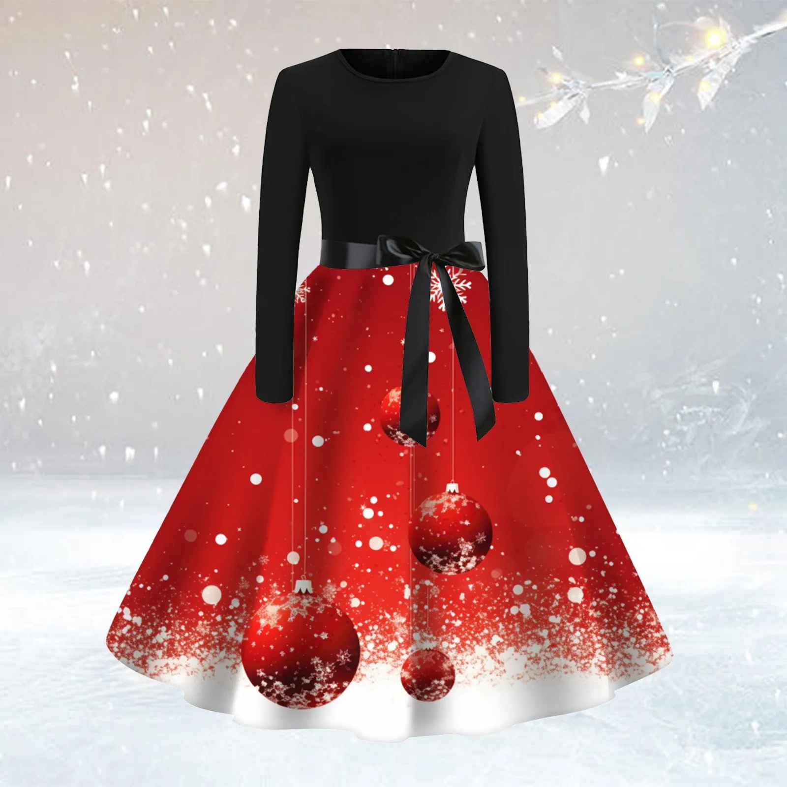 

Ruffle Trim Dress for Women Womens Christmas Classic Tea Dress Long Sleeve O Neck Dress With Casual Dress with Short Sleeves