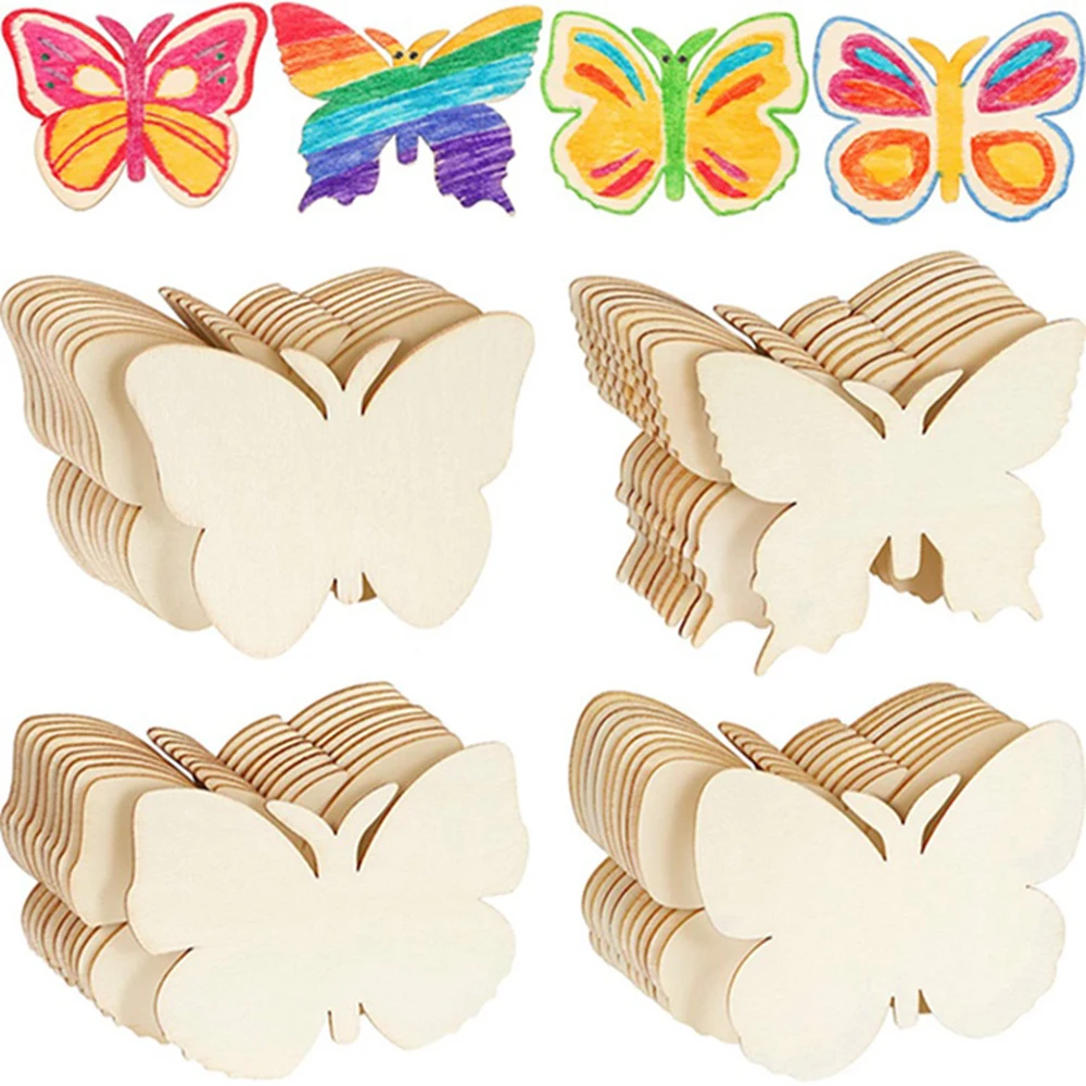 

40Pcs 4 Styles Butterfly Unfinished Wooden Butterfly Blank Shaped Slices Cutouts for DIY Painting Tags Wedding Home Decorations