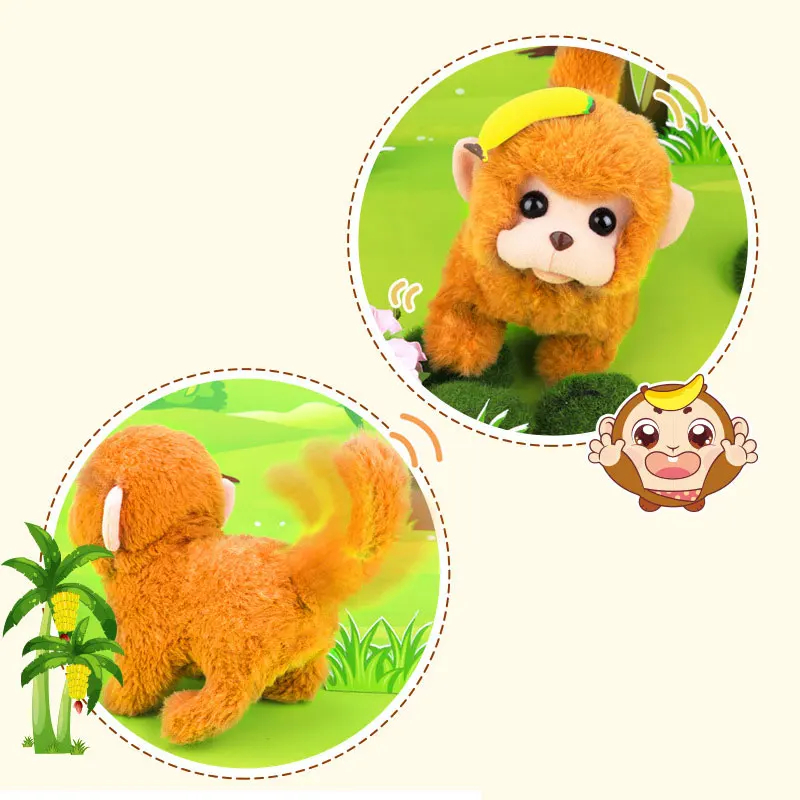 Electronic Plush Monkey Toy Robot Tiger Wag Tail Electric Cute Animal Walk Run Golden Monkey Pet With Sound Kids Birthday Gift 3
