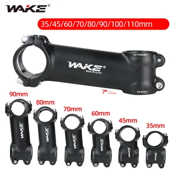 Wake MTB 핸들 바 파워 바이크 스템, 알루미늄 합금, BMX 사이클링 로드 바이크용 자전거 액세서리, 7 도, 35mm, 45mm, 60mm, 70mm, 80mm