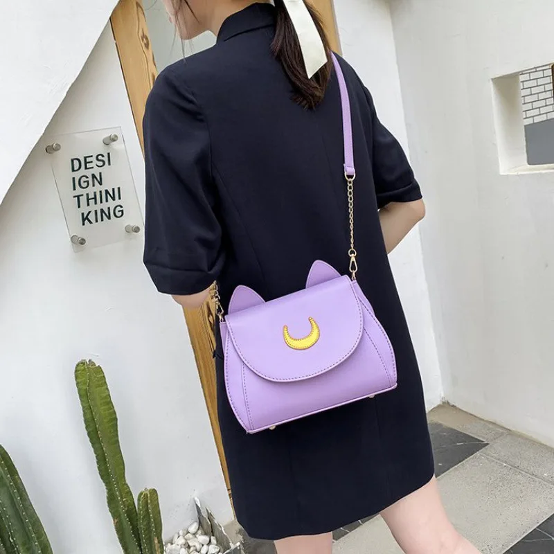 Women Shoulder Bag Crossbody Bag Sailor Moon Handbag Luna Cat Shape Chain PU Leather
