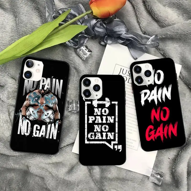 No Pain No Gain Gym Fitness Phone Case Per Iphone 11 13 12 14 X Xs Xr Pro Max Mini Plus Ragazzi Ragazze Cover