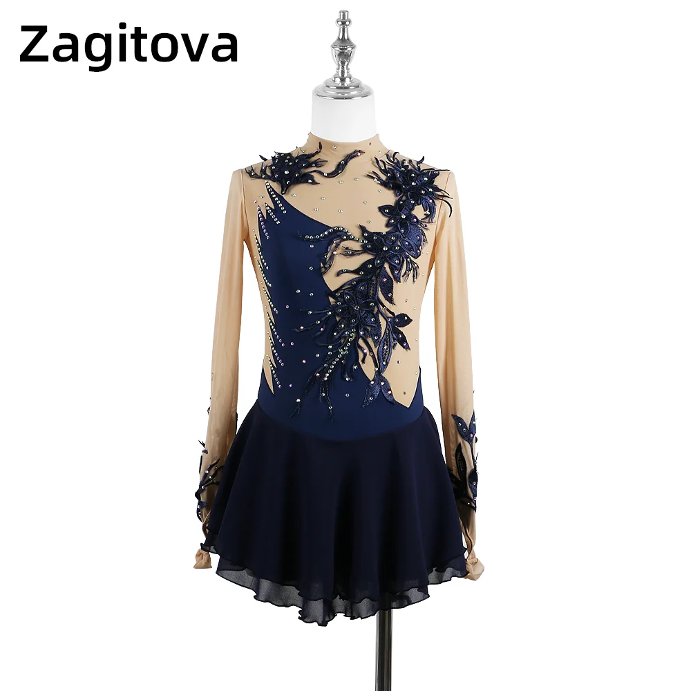 Black Figure Skating Dress Cheongsam Ice Figure Skating Skirt Beautiful Skirt Stereo Lace Flower Girl/Woman