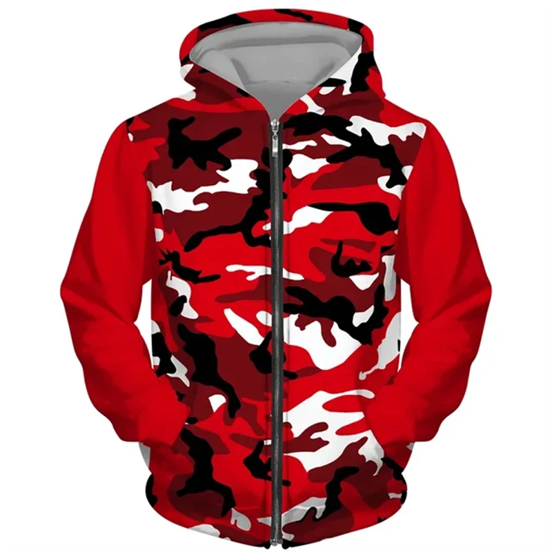 Camouflage Hoodie Casual Camouflage Pattern Zip Up Hoodies Fashion Simple 3D Alphabets Printed Sweatshirt Autumn Loose Streetwear Sports Pullovers