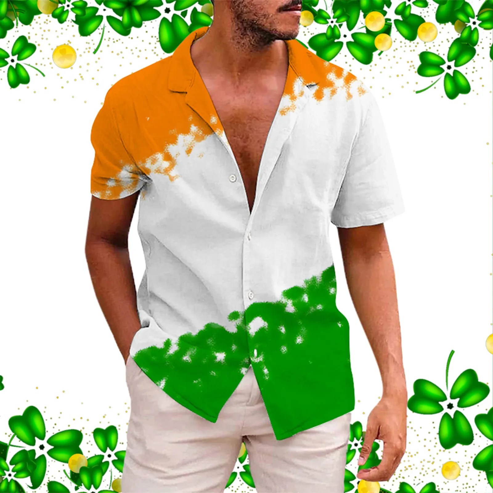 

Male St. Patricks's Day Short Sleeve Shirt Autumn Casual 3D Printing Hawaii Short Sleeve Shirts Big Tall