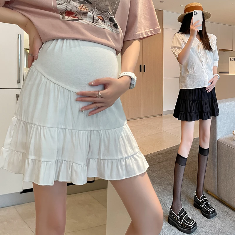 

Summer Hot Min Skirts for Maternity Ruching Patchwork A Line Elastic Waist Belly Skirts for Pregnant Women Y2k Youth Pregnancy
