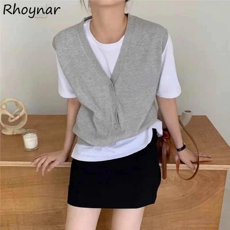 

Sweater Vest Women V-Neck Spring Solid Loose Sleeveless Casual BF Korean Style All-match New Arrival Soft Wear Out Popular Ins