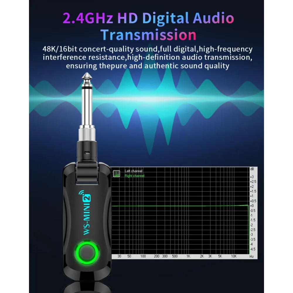 2.4GHz Mini Wireless Guitar System Rechargeable Audio Transmitter Receiver for Bass Electric Instruments