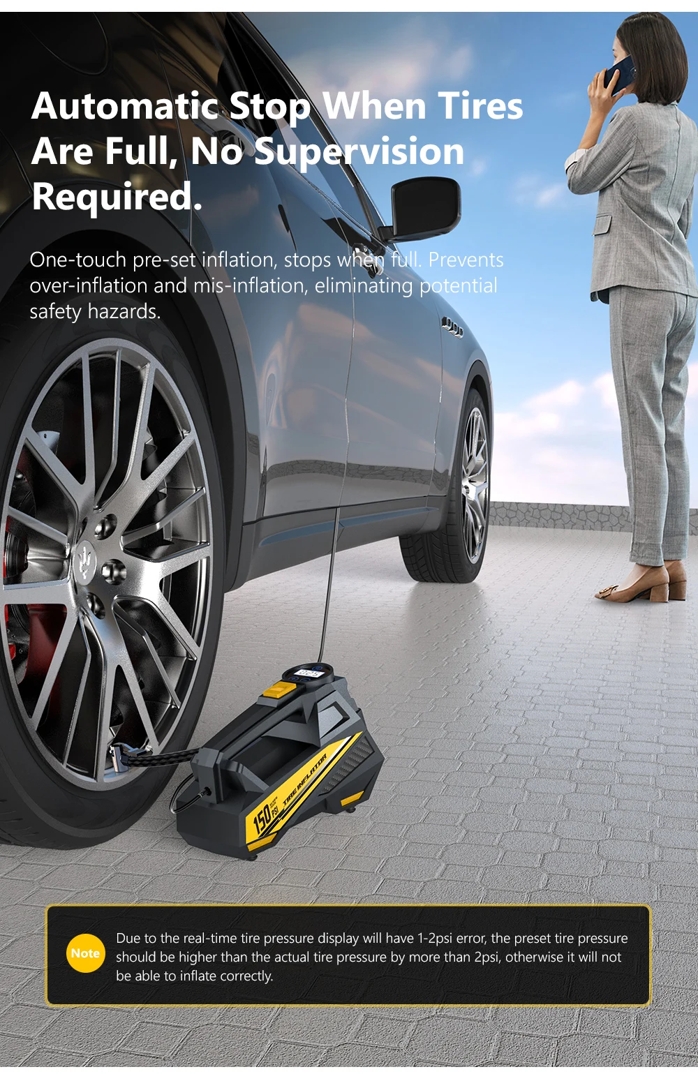 Elektroreifen-Inflator pumpe mit Kabel, tragbare Auto-Luftpumpe, 12V, 150psi, aufgerüstet – Detail 6