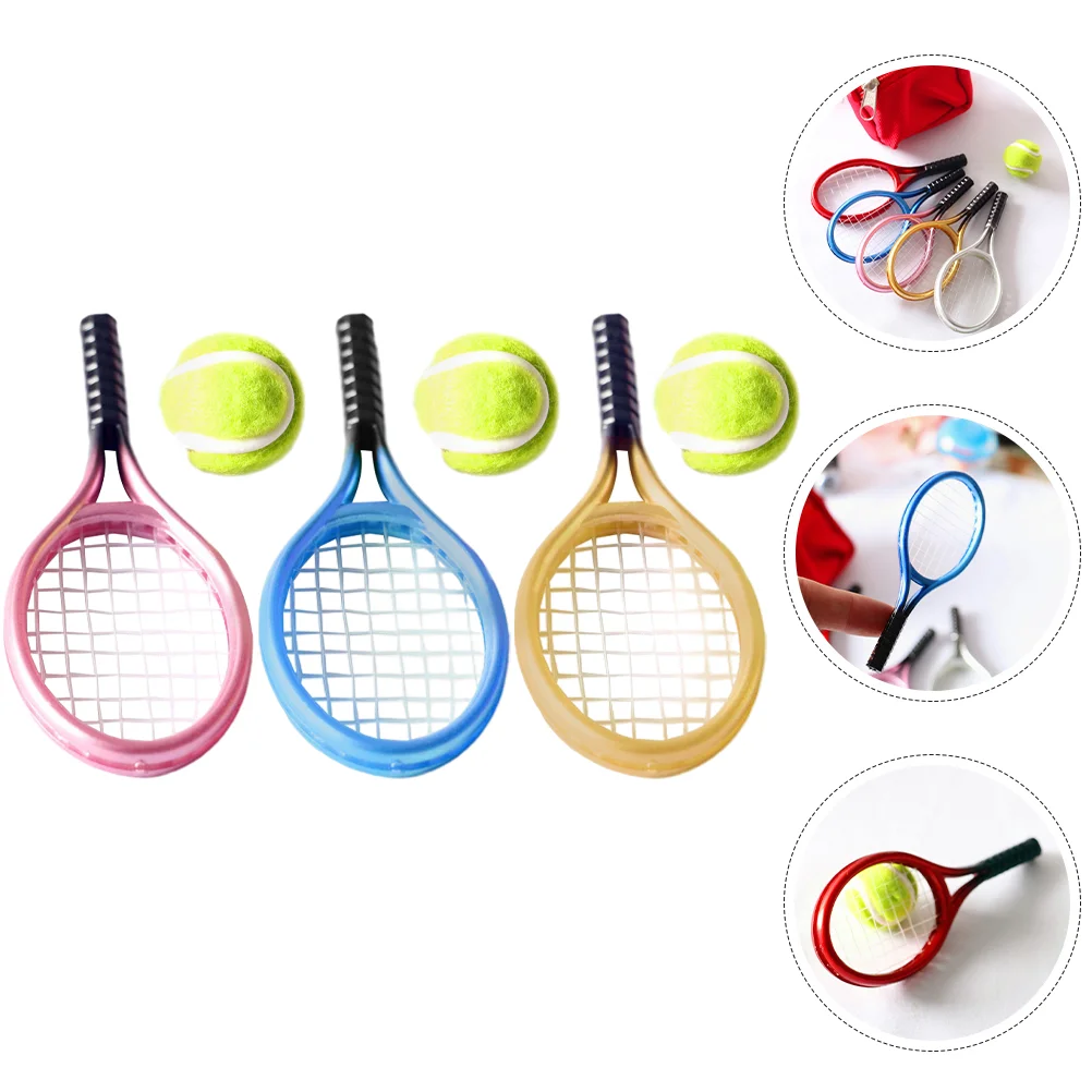 

3 Sets Simulated Tennis Tool Decor for DIY Photography Props Model Toy Room Mini Racket Miniature Toys Plastic Funny House