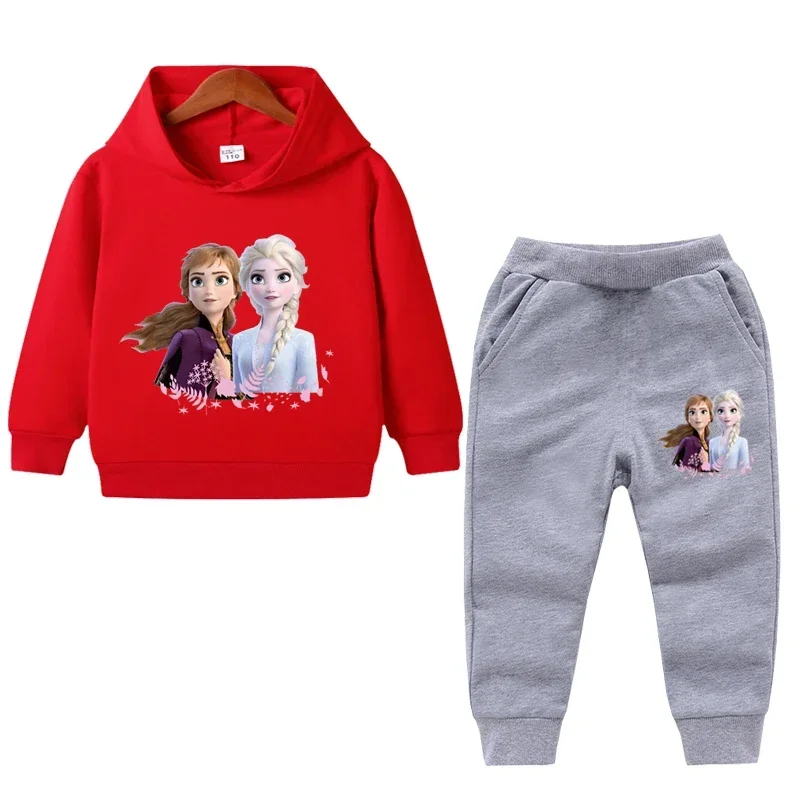 thumbnail image 1 of Ropa de primavera para niños, suéter con capucha de manga larga para niñas de Frozen Elsa, conjunto de 2 piezas de sudadera y pantalón para niños pequeños, 1 of 5