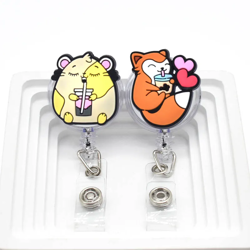 Badge Holder Retractable Badge Reel Retractable ID Lanyard Retractable ID Tag 1 Piece Cartoon Animals Panda Fox Retractable Nurse Doctor Badge Reel Clips Hospital Medical Students ID Name Card Holder