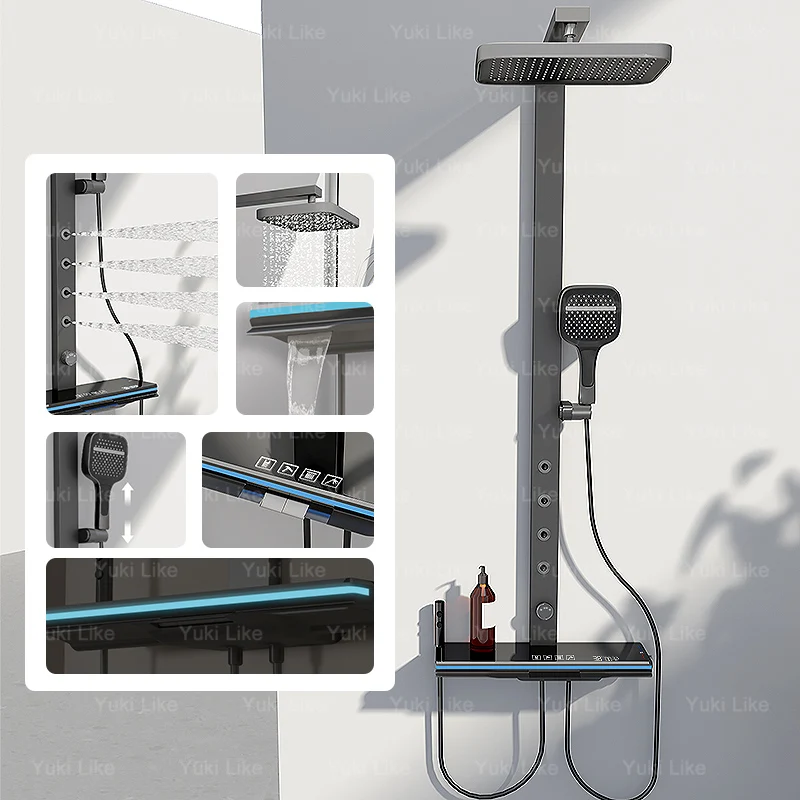 Digital Smart Grey Shower Set Bathroom Home Use Shower System Rainfall Sprayer Pressurised Bathing Apartment shower head