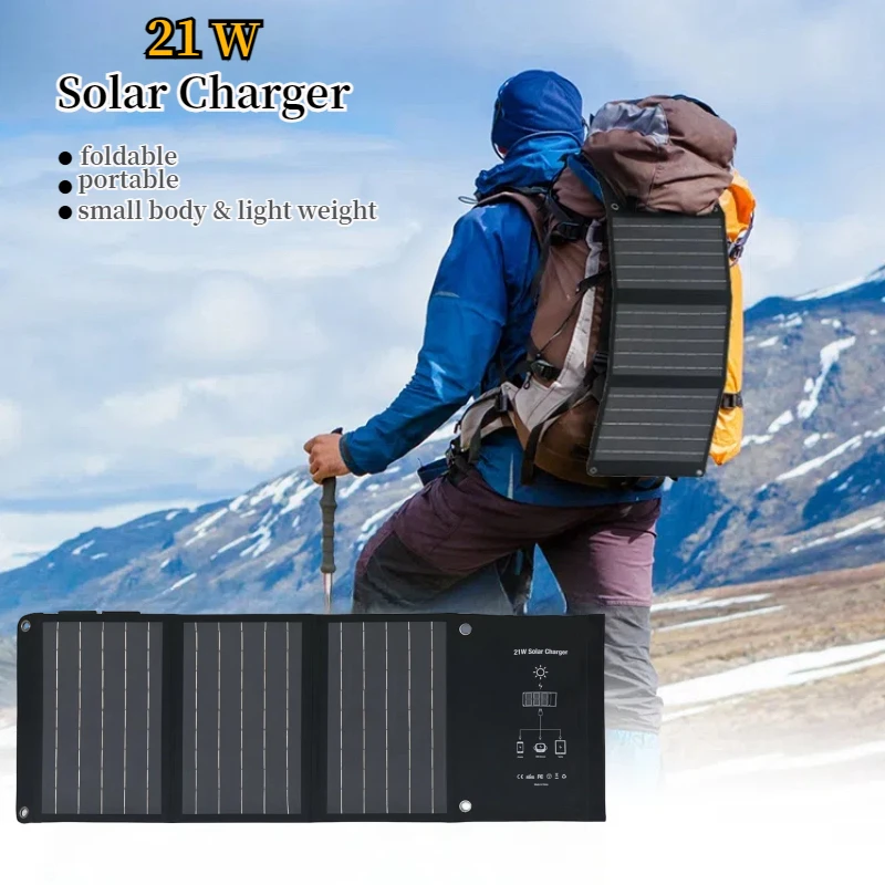 

21W 5V Portable Solar Charger Foldable Solar Panel 22% high conversion efficiency for Camping Hiking outdoors Green Power