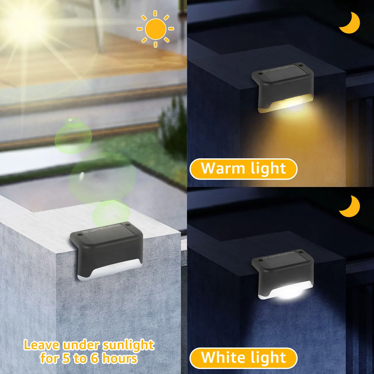 Solpex Lampade solari per esterni, 16 pezzi, luce bianca per scale, luci solari impermeabili, illuminazione a LED per scale esterne, gradini, recinzione, giardino, cortile, decorazione (nero