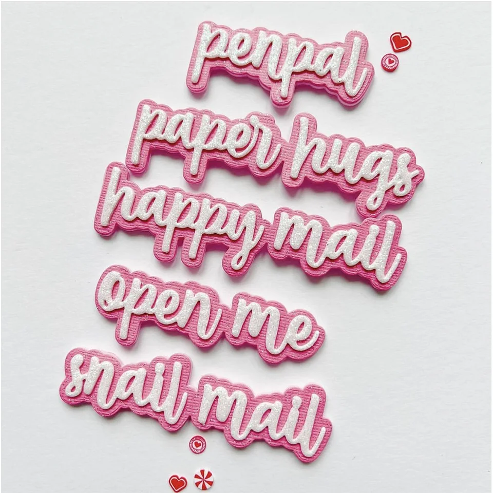 Happy Words Set Fustelle E Timbri In Metallo E Silicone Per Scrapbooking - Biglietti, Album, Goffratura Fai Da Te - 2