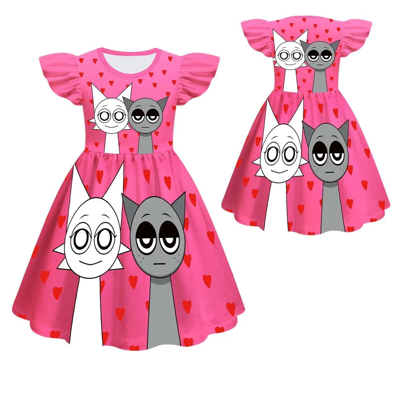 Anime Cartoon Child Girls Sprunki Figures Printed Dress + Bag Party Clothing Baby Girls Birthday Gift