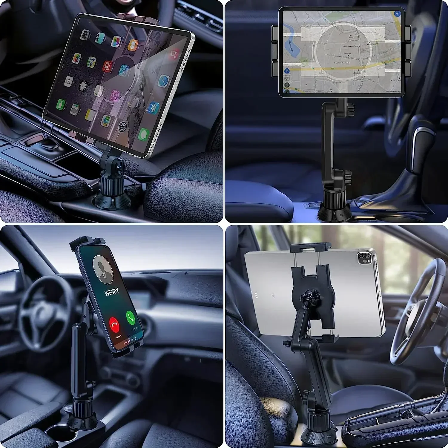 Cup Holder Tablet Mount, Car Tablet Holder Compatible with iPad Pro 12.9/11/10.5/9.7/Air/Mini 6/5/4, iPhone 14/13/Pro, 4.7-12.9