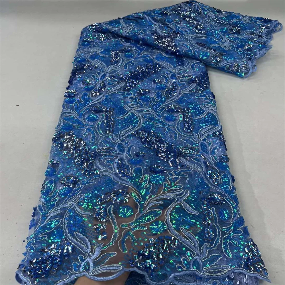

Best Selling African Nigerian French Tulle Lace Fabric 2023 High Quality Sequins Beaded Embroidery Women Mesh Lace Fabric ZX1401