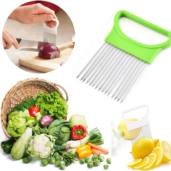 Porta cipolla in acciaio inossidabile Affettatrice Punte Taglierina Chopper Porta taglierina per verdure e carne Pettine Accessori per gadget da cucina 1
