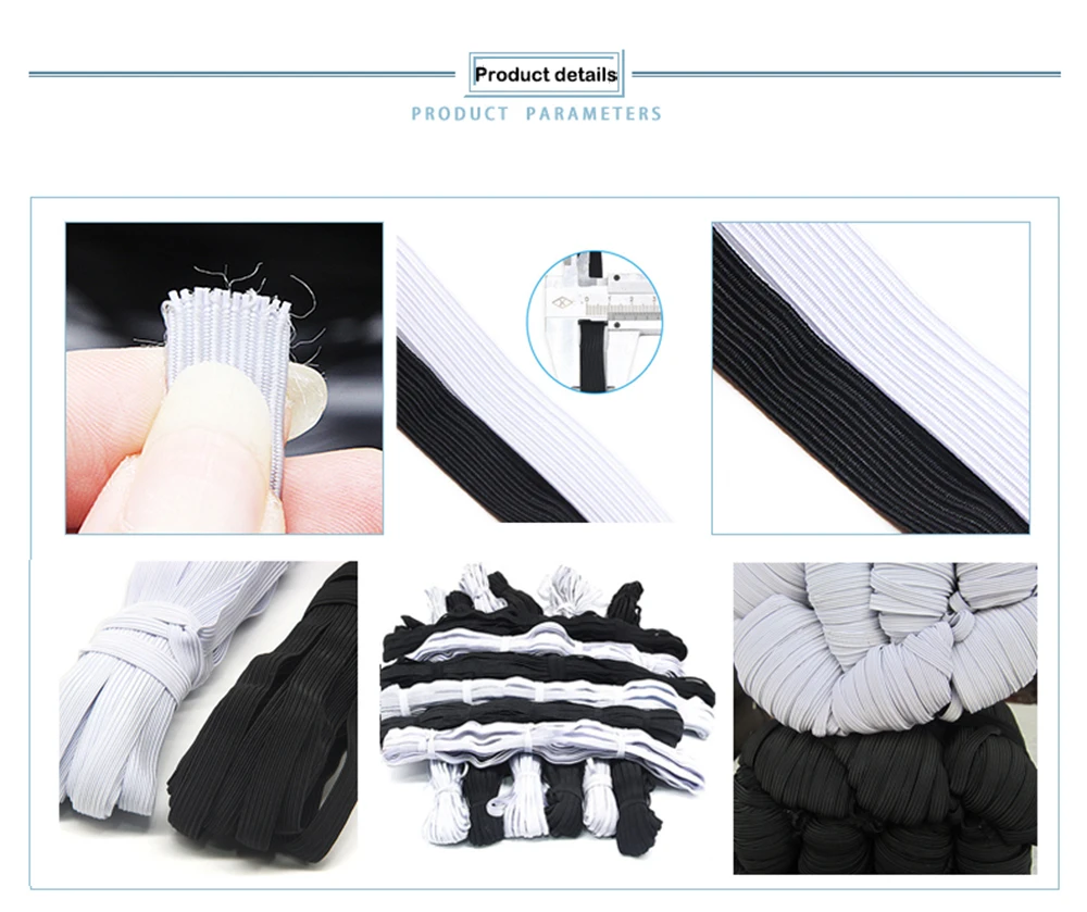 3/4/5/6/8/10MM Weiß/Schwarz Flache Elastische Bänder Elastisches Gummiband für Hochzeiten und Kleidung Elastisches Band für DIY-Näharbeiten Dehnbares Seil Zubehör – Detail 3