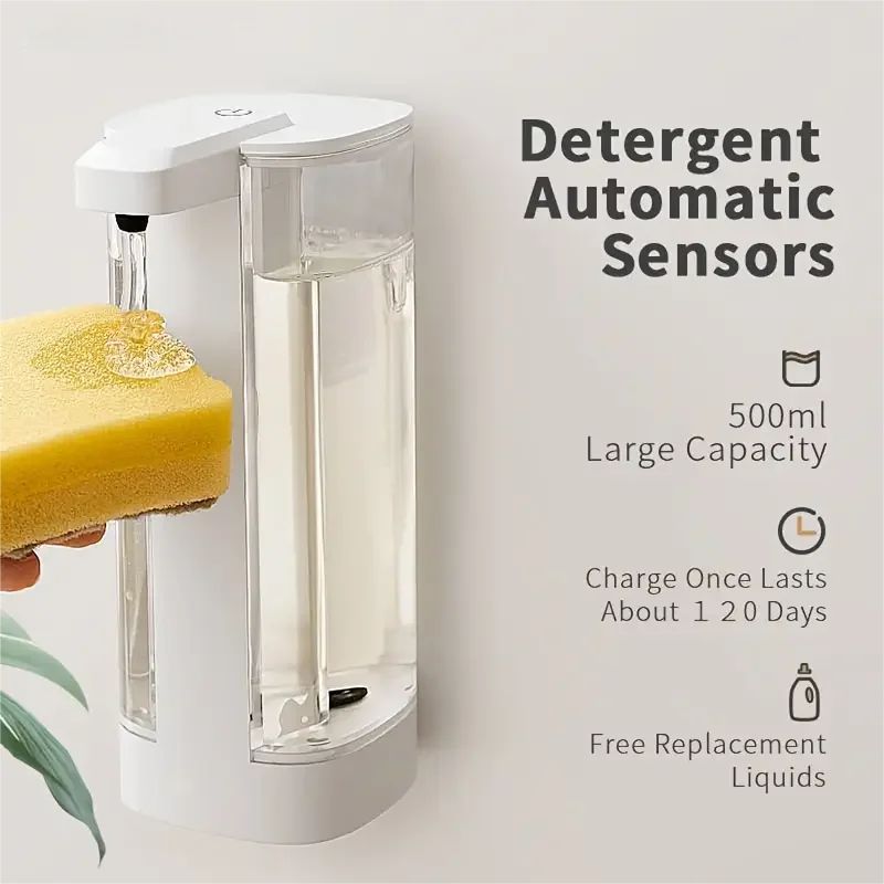 Kitchen Automatic Liquid Soap Dispenser 500ml USB Rechargeable Touchless Hand Sanitizer Dispenser Bathroom