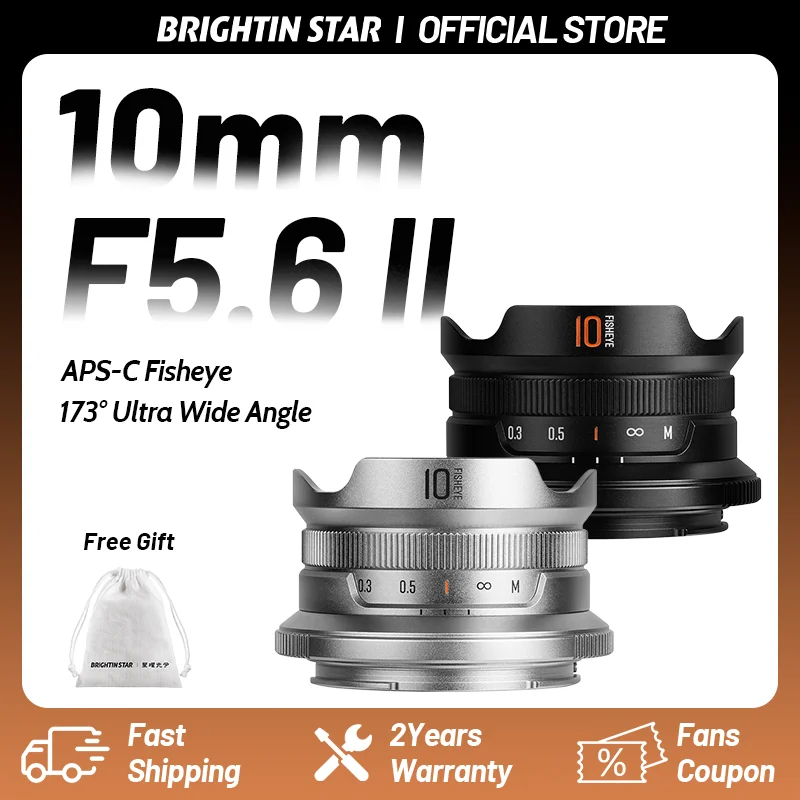 브라이트인 스타 10mm F5.6 II 어안렌즈 광각 APS-C 미러리스 카메라 렌즈 (M4/3, 캐논 EF-M, EOS R,  E, 니콘 Z, 후지 XF, FX 호환)