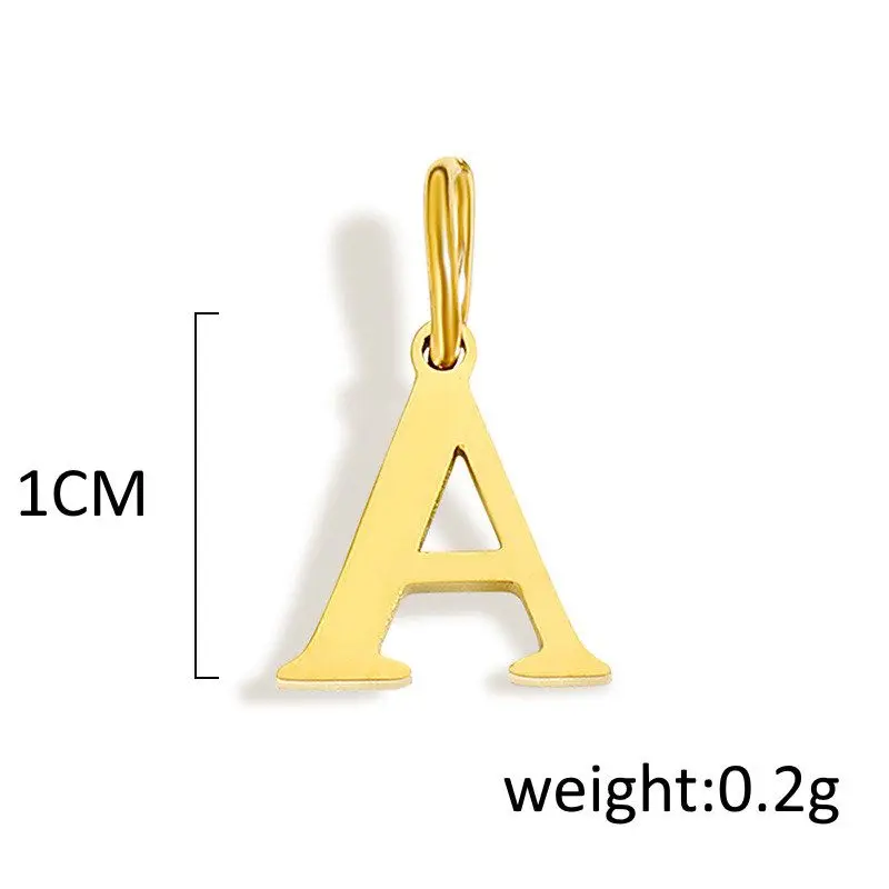 10mm Letter Alphabet Initial Charm Pendant Gold Plated Stainless Steel Simple PVD Plated DIY Necklace Bracelet Jewelry