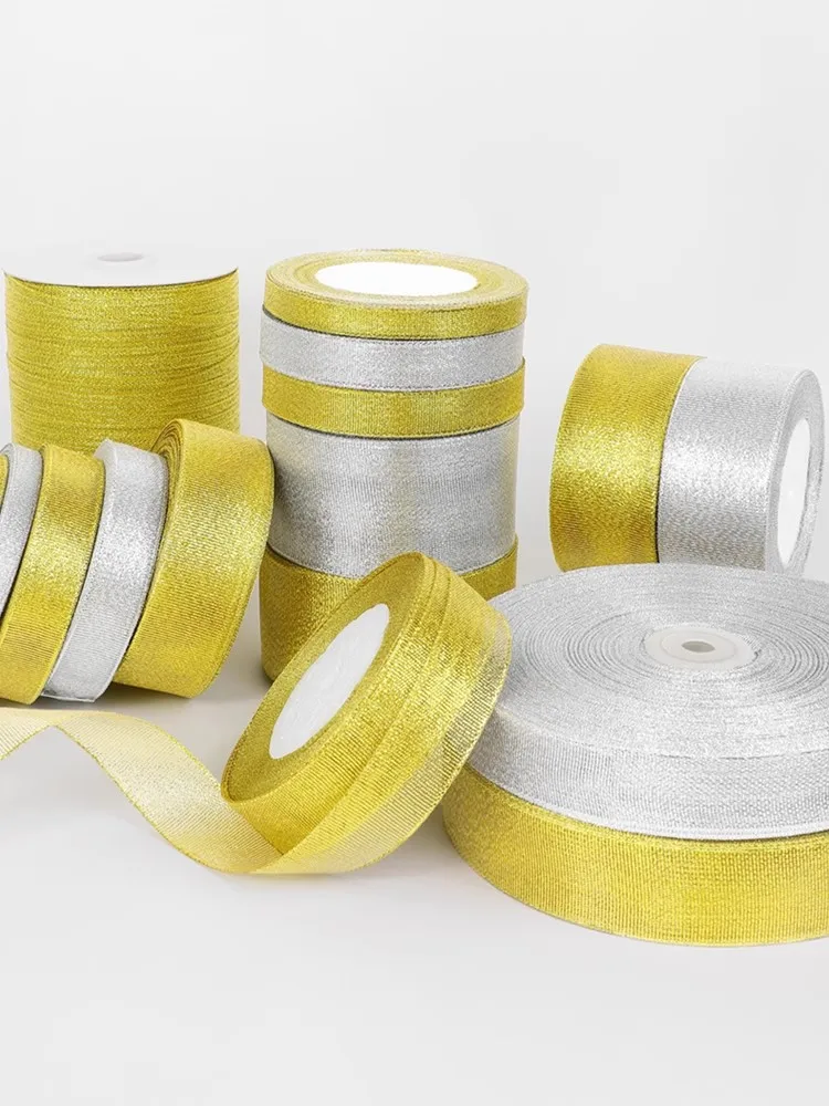 Gold & Silver Glitter Ribbon Set - 6 Sizes, 25 Yards for Gift Wrapping & DIY Crafts