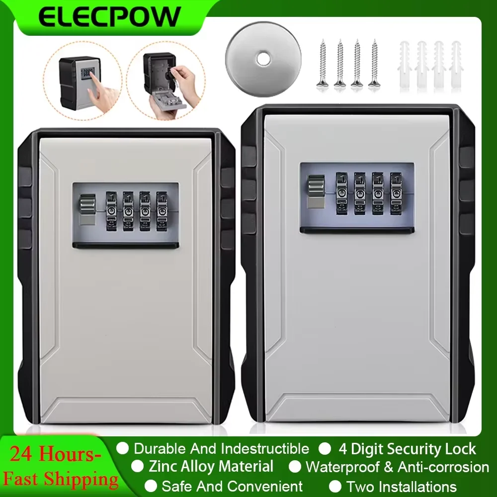 Elecpow 새로운 4 자리 암호 키 상자 금속 소재 야외 방수 벽 마운트 잠금 ..