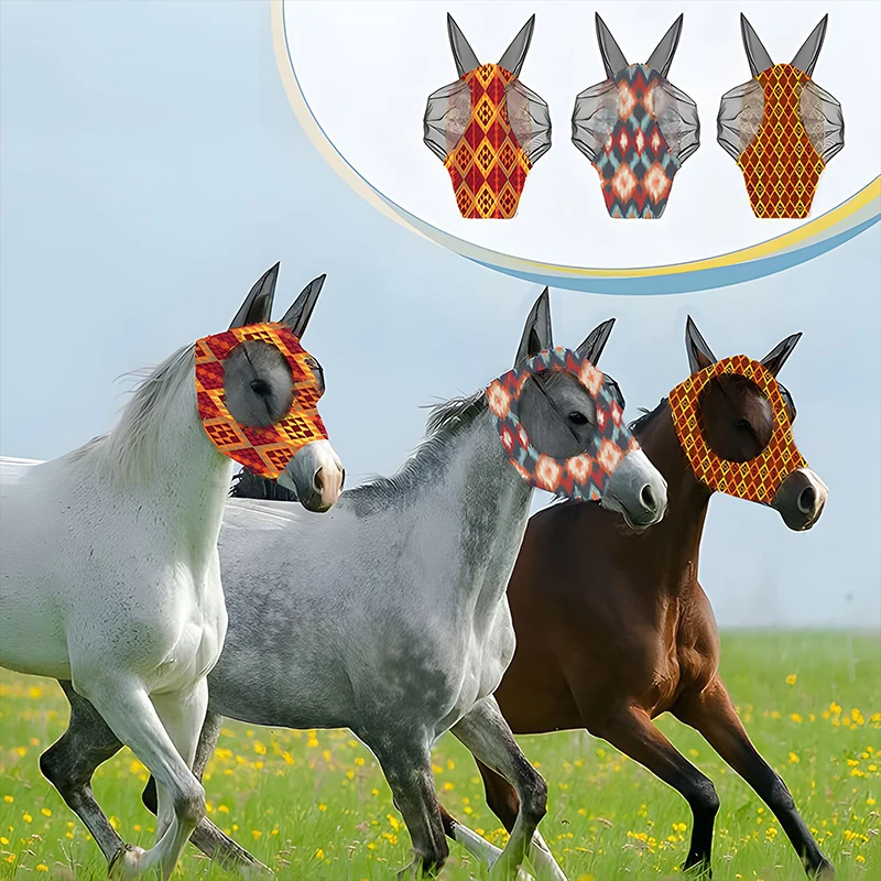Horse Fly Mask 3D Design Supplies Ergonomics Pet Summer Eye Shield Anti Mosquito Ear Half Face Mesh Fly Protective Cover Parts 4