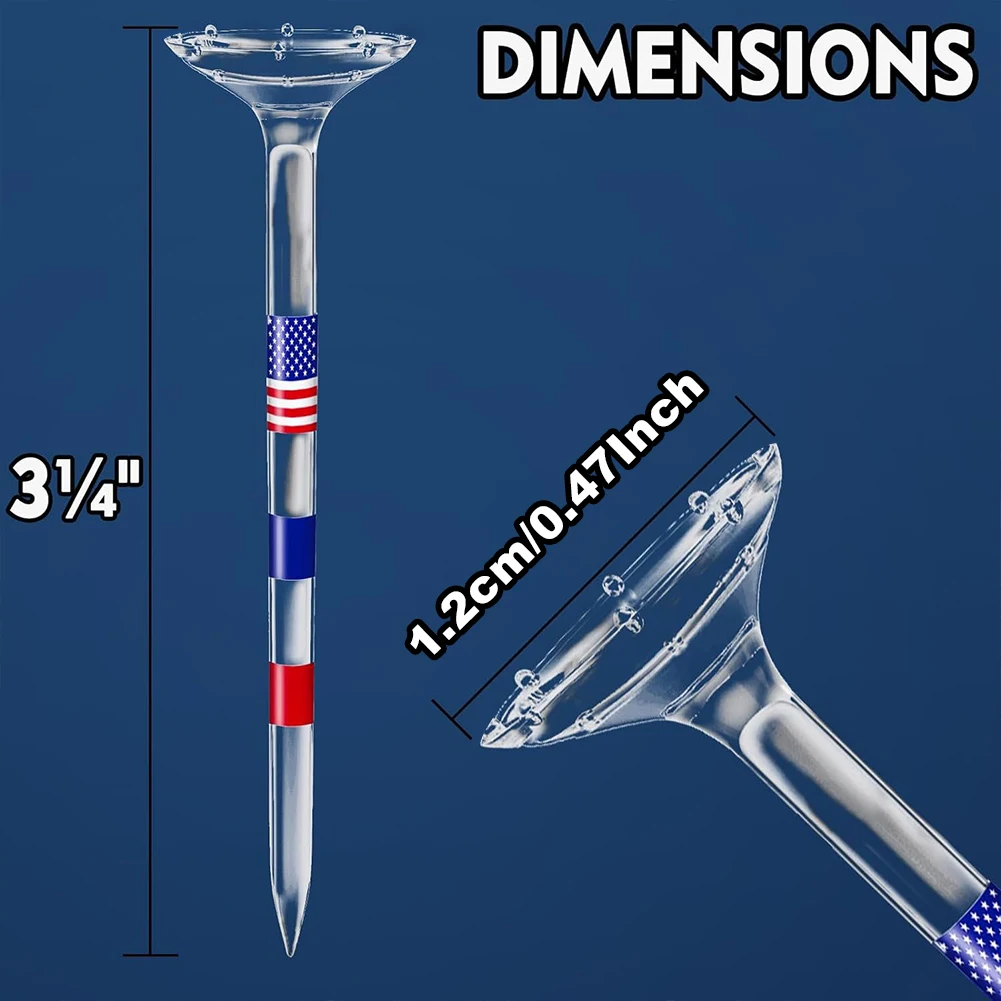 10Pcs Golf Tees Transparent 3-1/4 Inch Long Golf Tees Bulk Reduces Friction and Side Spin USA American Flag Golf Plastic Tees