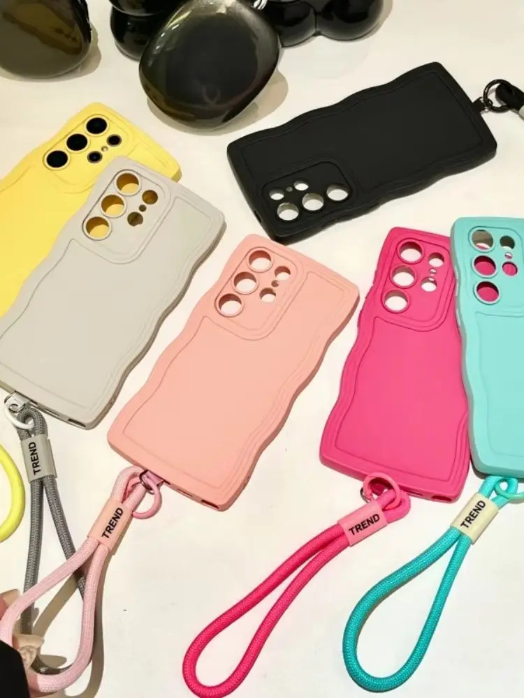 Luxury Lanyard Wave Border Case with Hand Wrist Strap in Candy Color