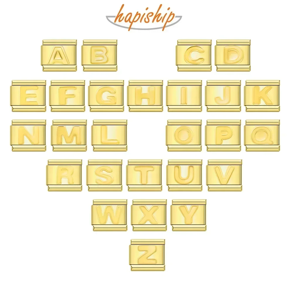 Hapiship 2025 Neue Damenmode 26 Buchstaben A-Z Italienische Charm-Verbindungen passen 9 mm Armband Edelstahl Schmuck DIY Herstellung DJ432