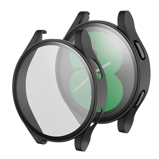 Hard PC +Matte Case With Tempered Glass Screen Protector Compatible for Samsung Galaxy Watch 4 40mm 44mm Black