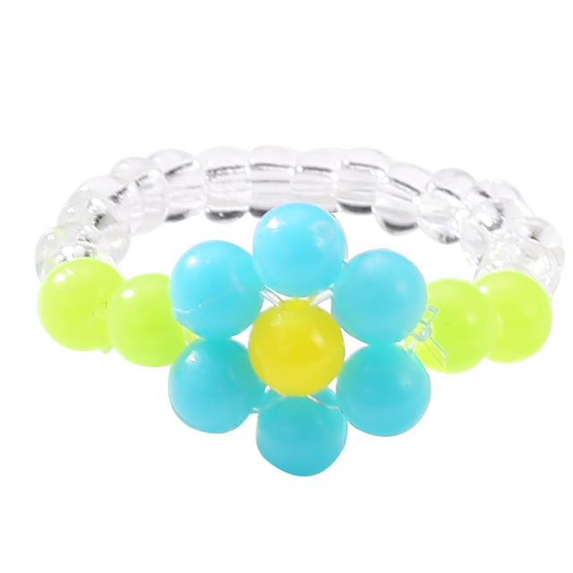 Cute Transparent Resin Acrylic Handmade Beaded Rhinestone Colourful Geometric Square Round Rings for Women Y2k Jewelry Party
