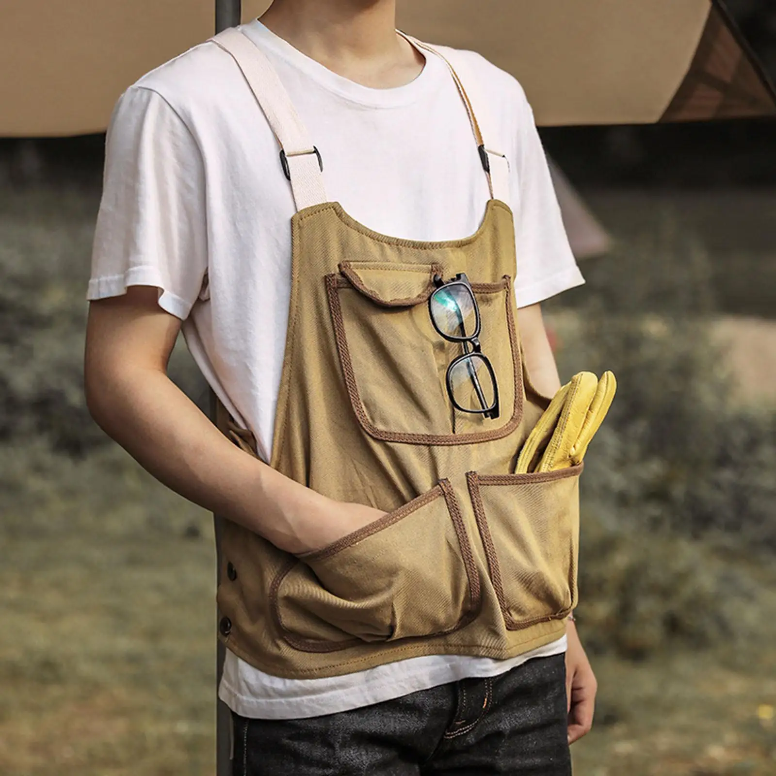 Work Apron Storage Pouch Tool Pocket Adjustable Shoulder Strap