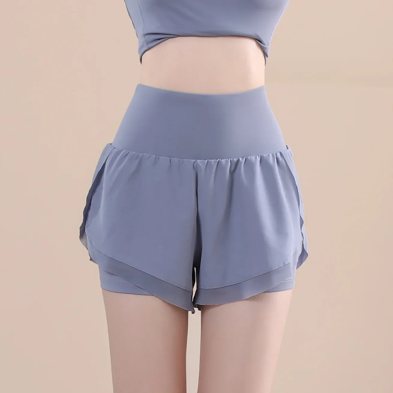 Cross-Border Trunks Women's Two-Piece Illusion High-Waisted Running Shorts Quick Dry Training Fitness Yoga Shorts