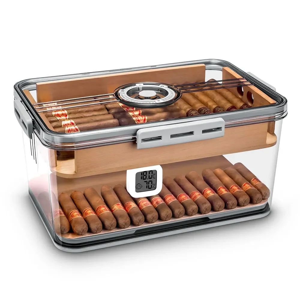 TransparentCigarHumidorPPBoxCedarWoodShelfCigarHumidorWith