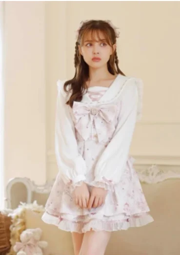 Women's Dress 2-piece Set Spring Print Navy Collar Long Sleeve Shorts
