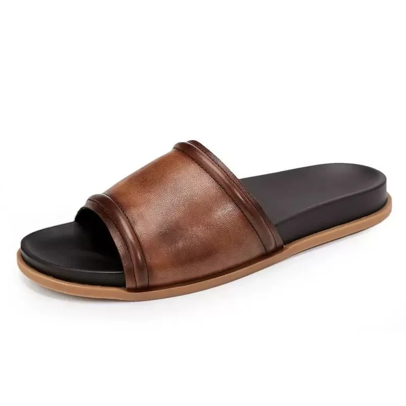 High quality men's genuine leather slippers 2024 summer comfortable casual luxury men's sandals handmade shoes