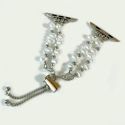 Elegant Irregular Pearl Gold Metal Watch Bracelet - 42 44 45 46 49mm (Silver)