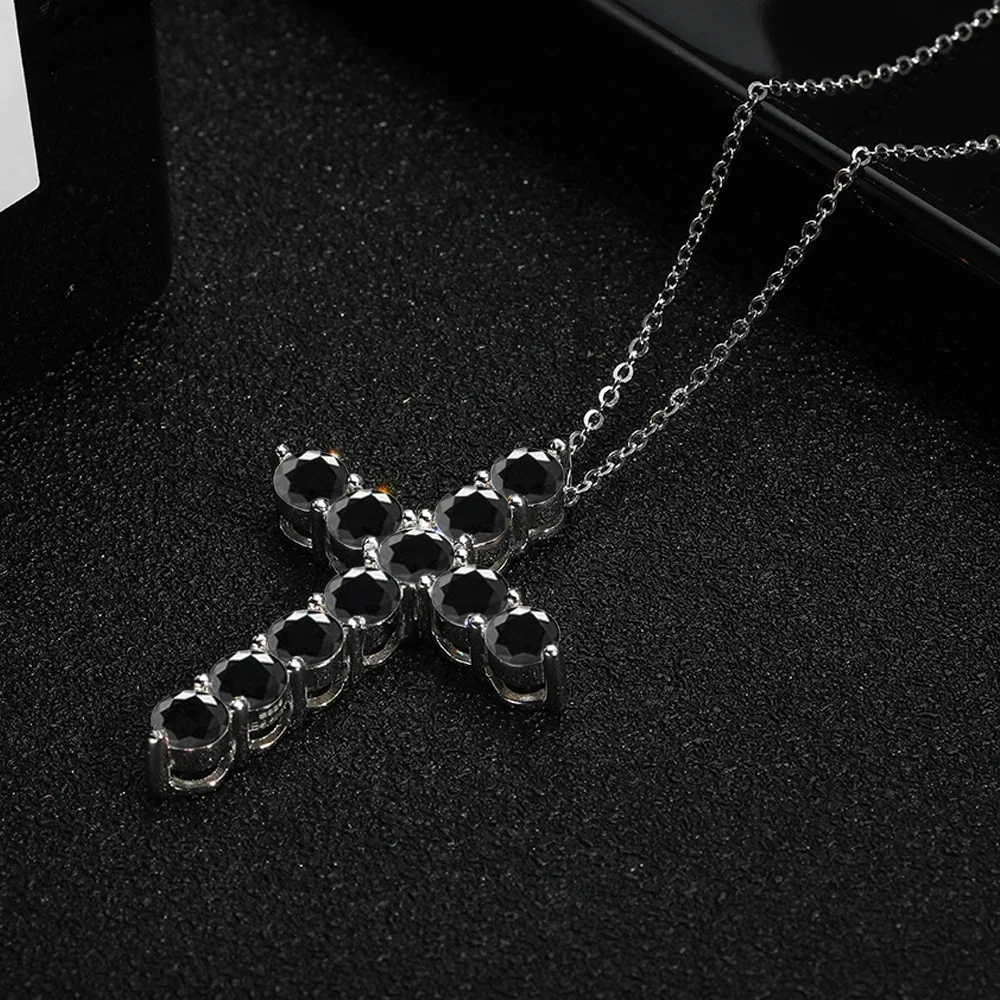 3-5mm D Color Black Moissanite Cross Necklace For Women Men Original S925 Silver Pendant Box Chain Jesus Jewelry GRA Certificate 2