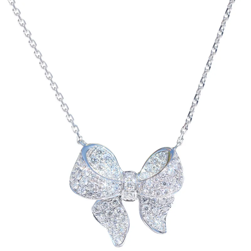 Fashion Cute Bow Pendant Necklace Brilliant 925 Sterling Silver Choker Unquie Women Wedding Engagement Jewelry Gift pendant necklace silver necklace silver pendant