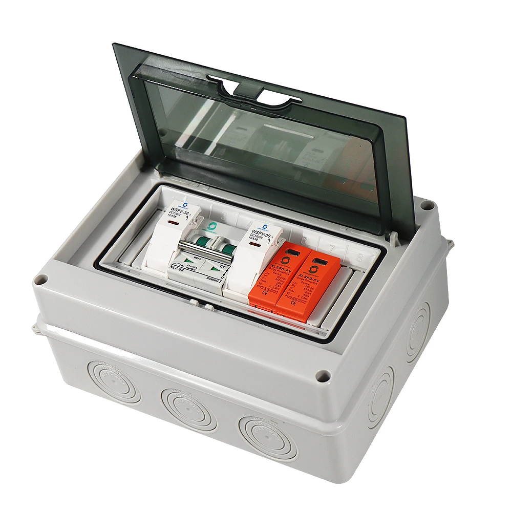 1-in-1-out 500V 600V 16A 8WAY 1 string IP65 Waterproof PC Electrical Surface Mounted Solar PV Surge Protection DC Combiner Box solar combiner box