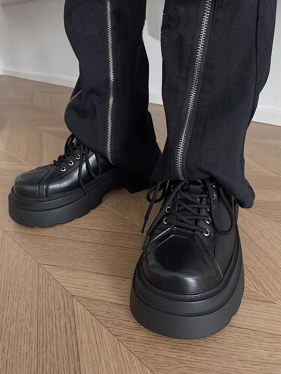 Height Increasing Insole 7cm Thick Bottom Derby Men's Commuter Leather  Boys High Sense Retro Big Toe Dad Shoes