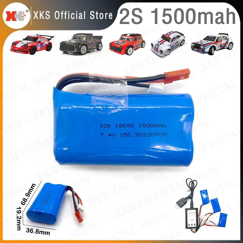 XKS RC Car Battery 18650 2S 7.4V 1500mAh JST Plug for UD1608 UD1607