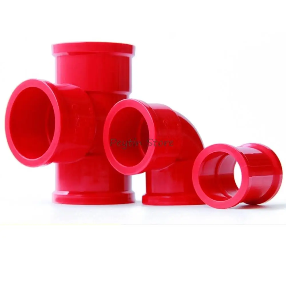 

1Pc Inside Diameter 20/25/32/40/50mm PVC Red Straight Tee Elbow Water Supply Pipe Fittings
