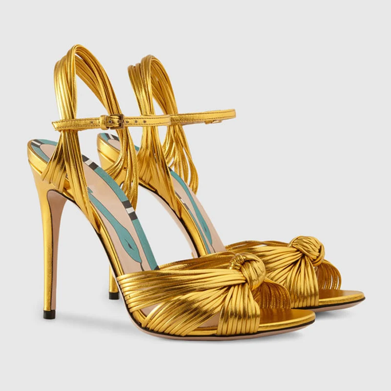 

New Sandals Women Luxury Brand Design High Heels Peep Toe Women Shoes Fashion Pleated Ladies Shoes Party sandalias mujer verano