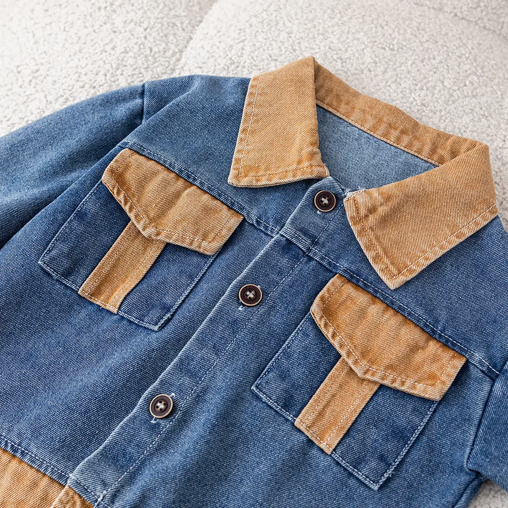  남아 3종 세트 키즈 배색 의상 데님 재킷 + 청바지 + 티셔츠 아동 캐주얼 의류 (0-5세)